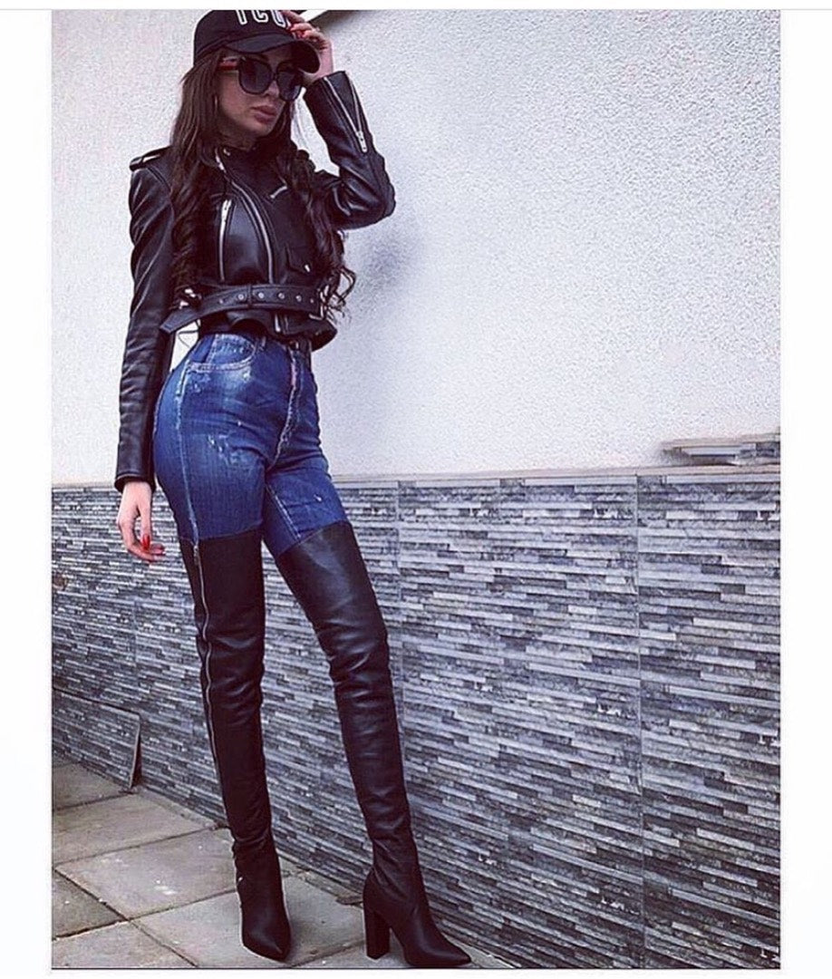 Cizme Lungi cu Fermoar Black Zipper