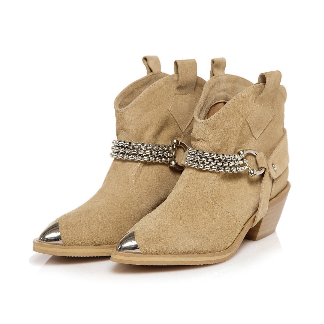 24h Ciocate / Botine Dama Din Piele Intoarsa Amber Sand