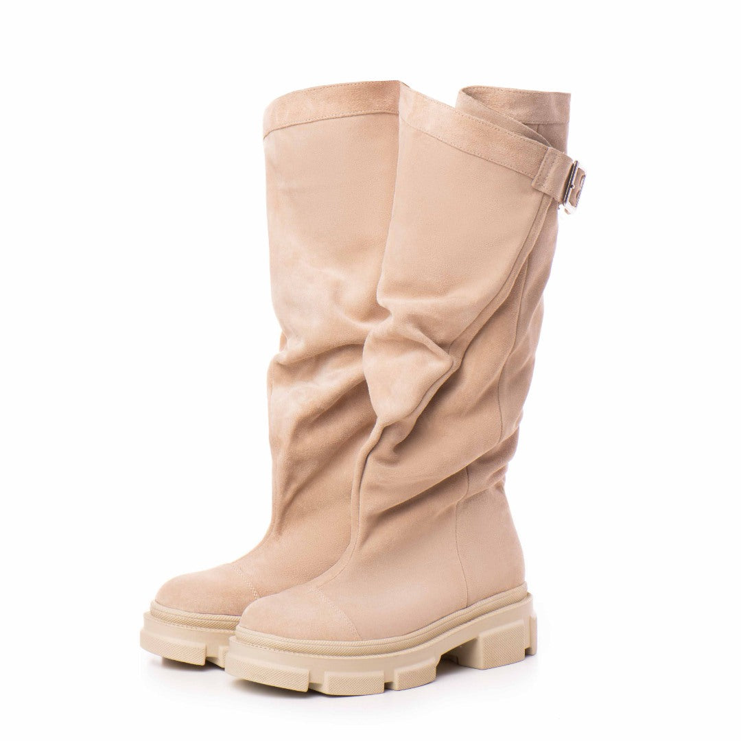 Bocanci piele naturala de dama fronsate Trisha Sand
