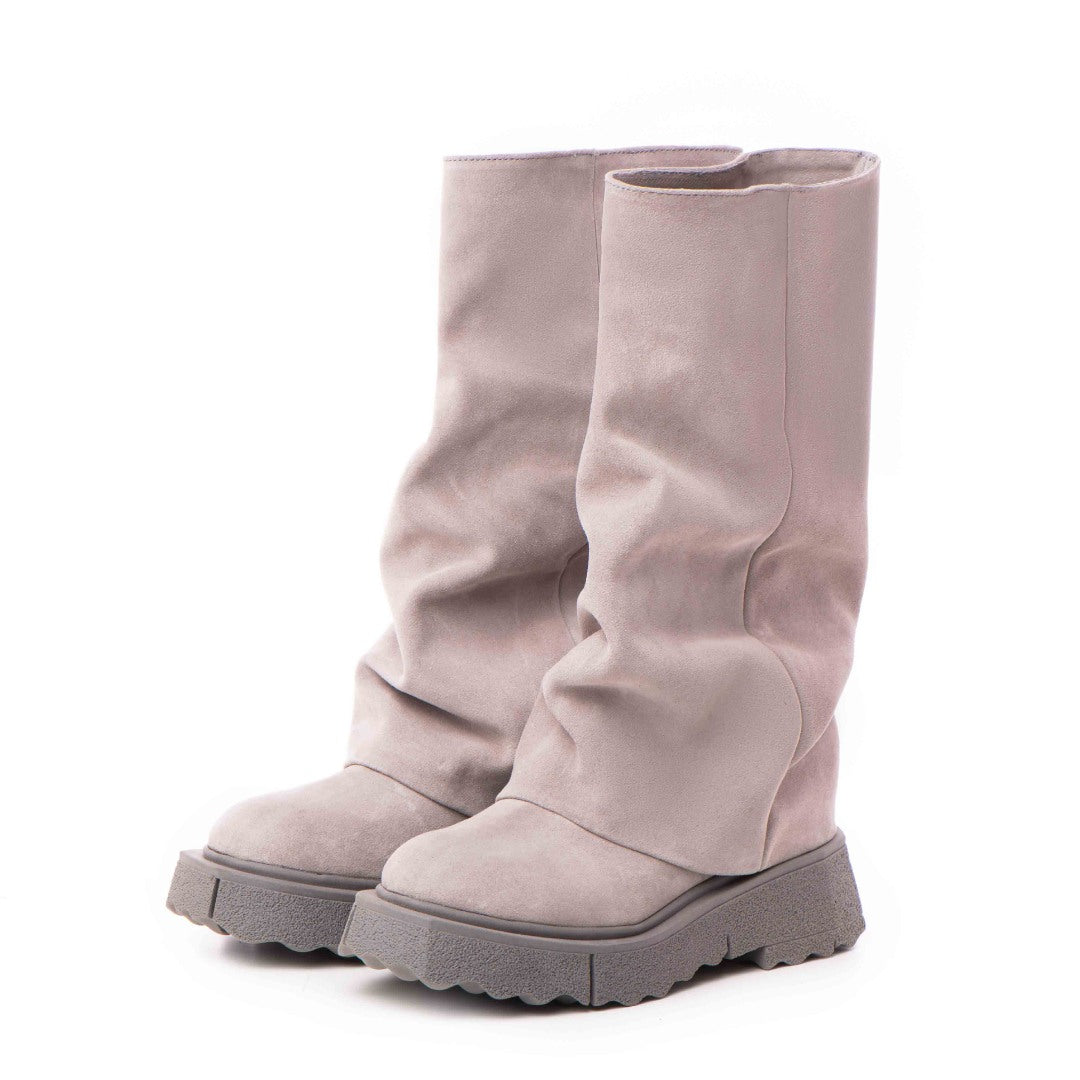 Bocanci Inalti Dama Sabug Grey din Piele