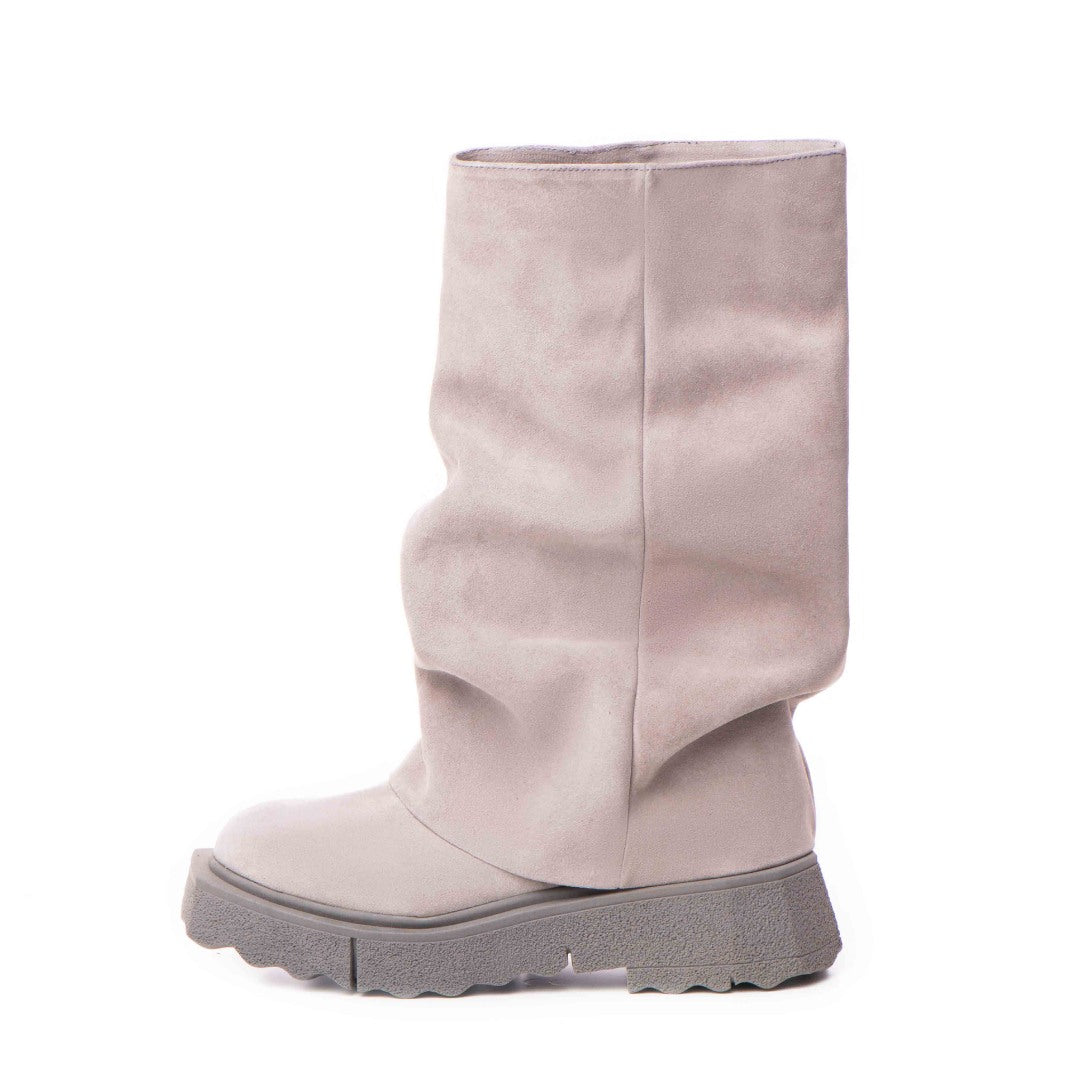 Bocanci Inalti Dama Sabug Grey din Piele