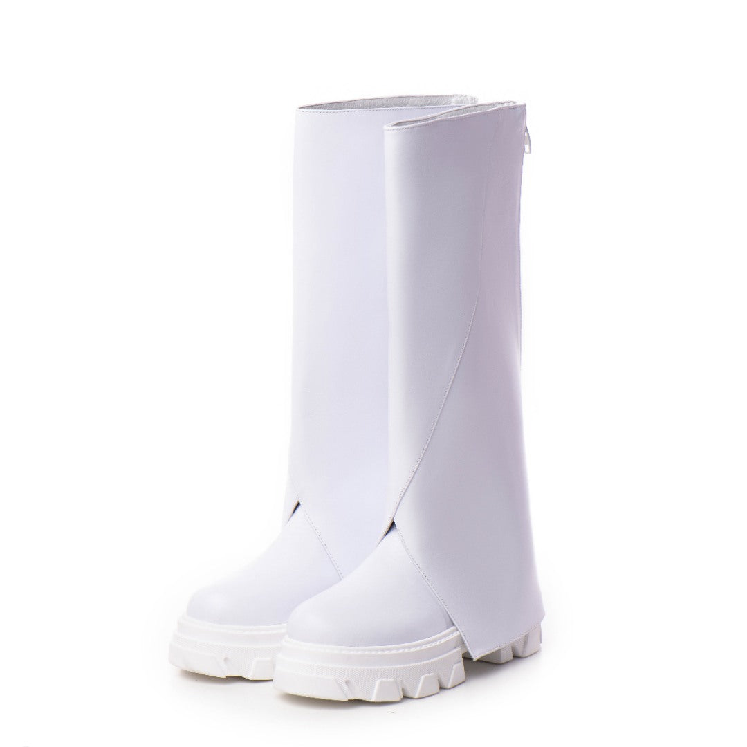 Bocanci Inalti Dama Trikki White din Piele