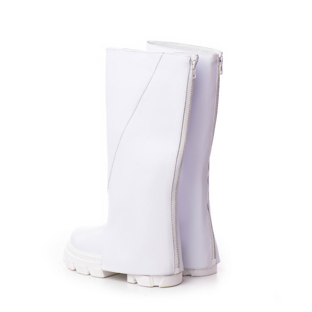 Bocanci Inalti Dama Trikki White din Piele