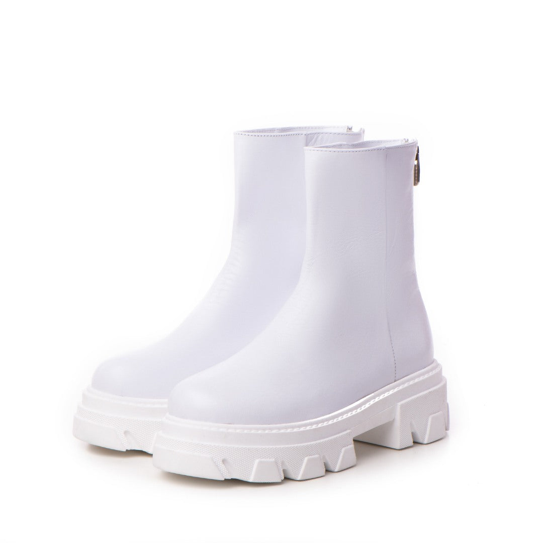 Bocanci Inalti Dama Trikki White din Piele