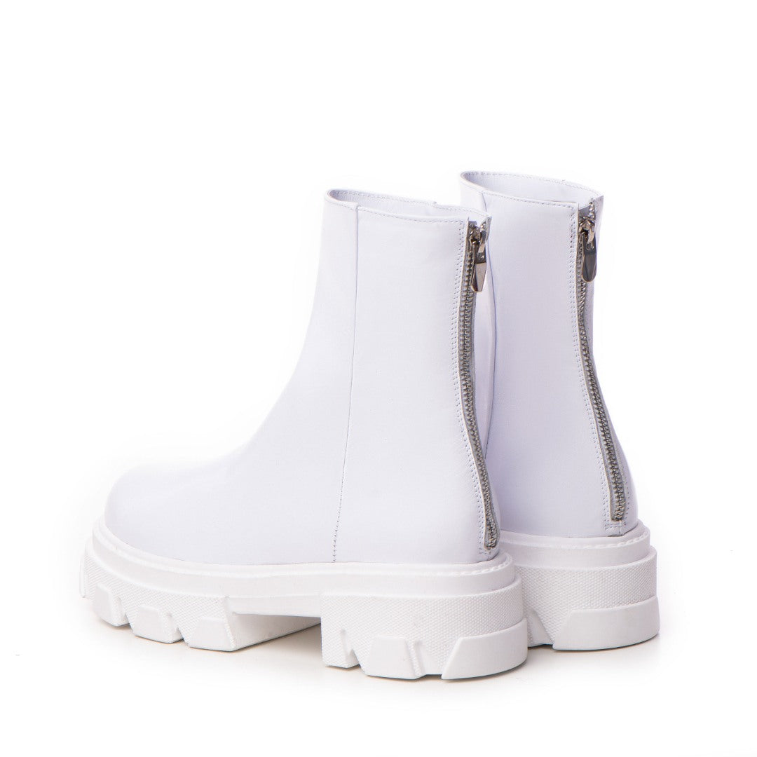 Bocanci Inalti Dama Trikki White din Piele