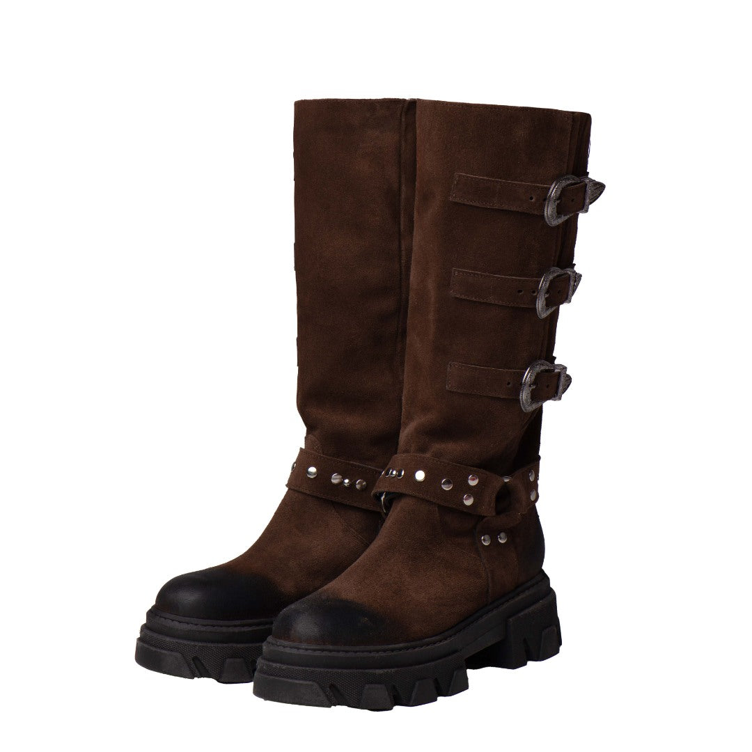 Bocanci Inalti Dama Ghadi Brown din Piele