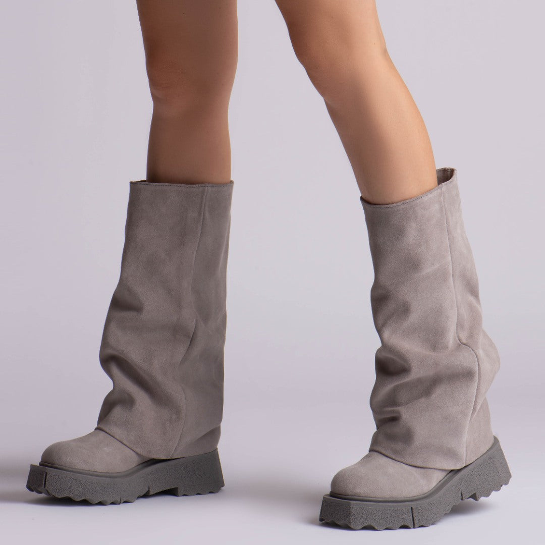 24h Bocanci Inalti Dama Sabug Grey din Piele