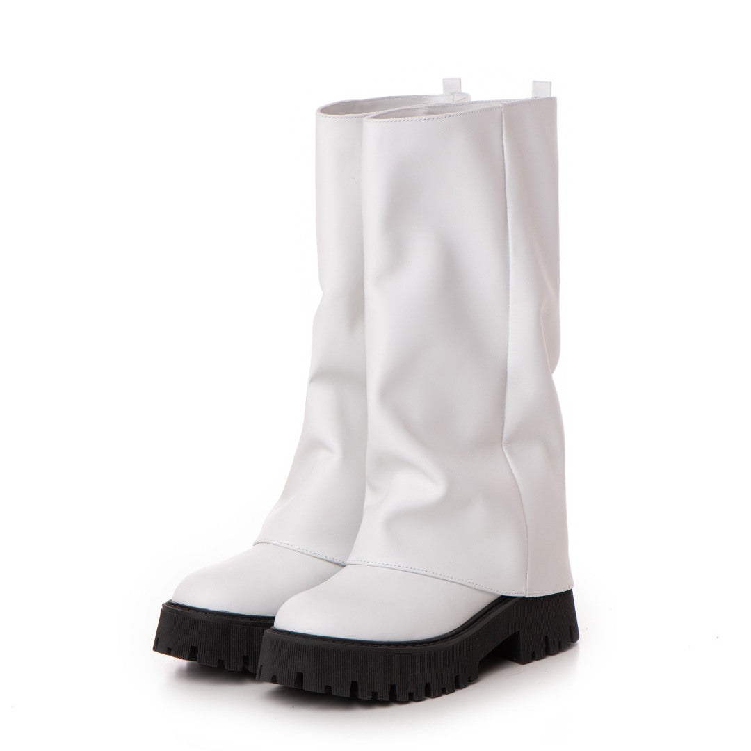 Bocanci Inalti Dama Sabug White din Piele