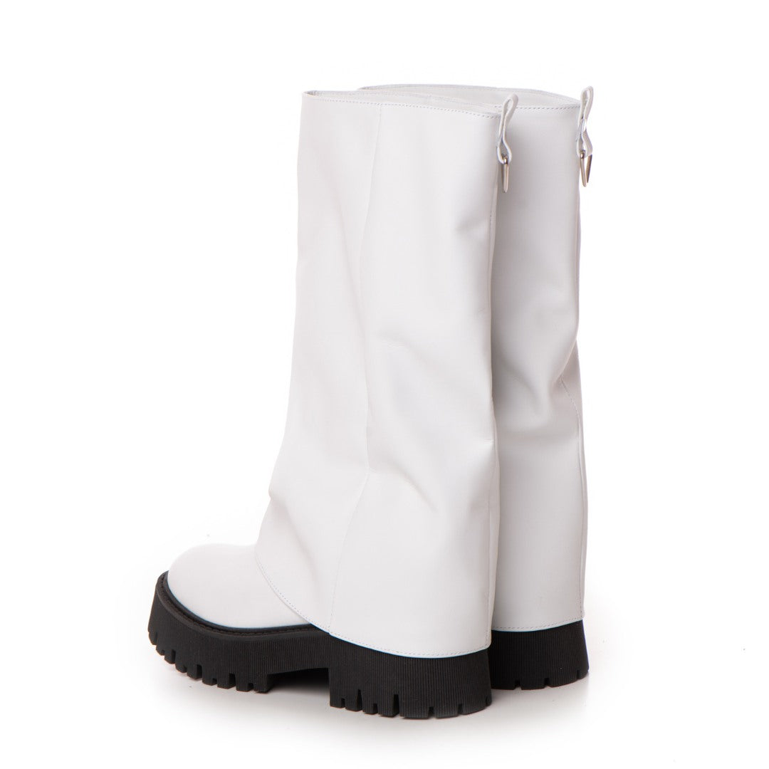 Bocanci Inalti Dama Sabug White din Piele