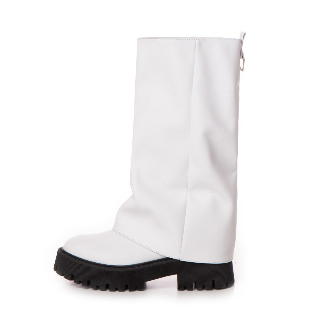 Bocanci Inalti Dama Sabug White din Piele