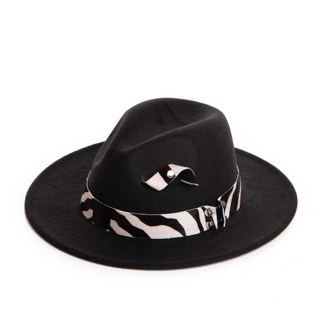 Palarie Neagra cu Bentita de Piele Alb Negru