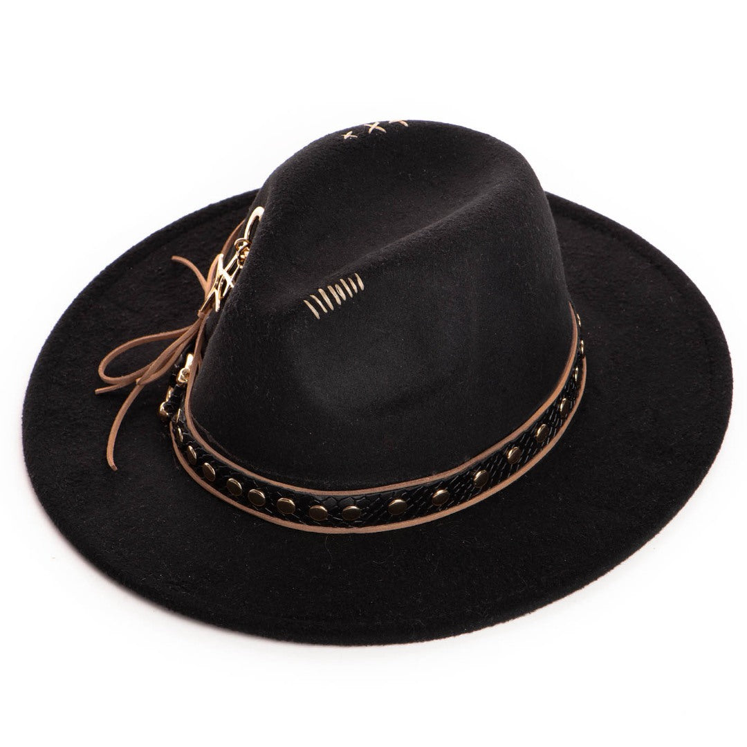 Palarie Neagra cu Bentita de Piele
