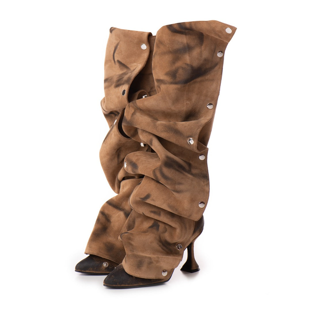Cizme Annia Brown din Piele Intoarsa