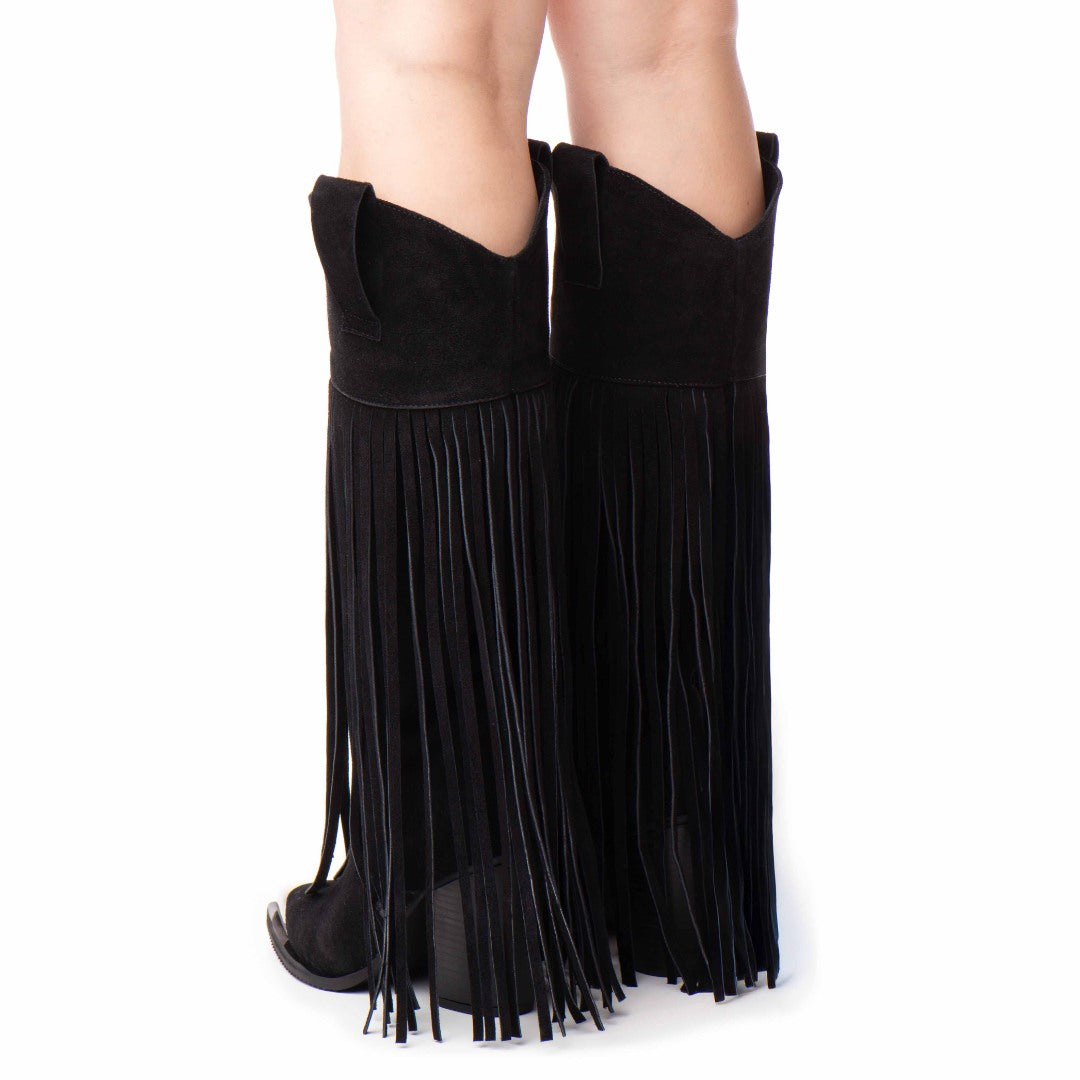 24h Ciocate piele intoarsa cu franjuri Joo Black