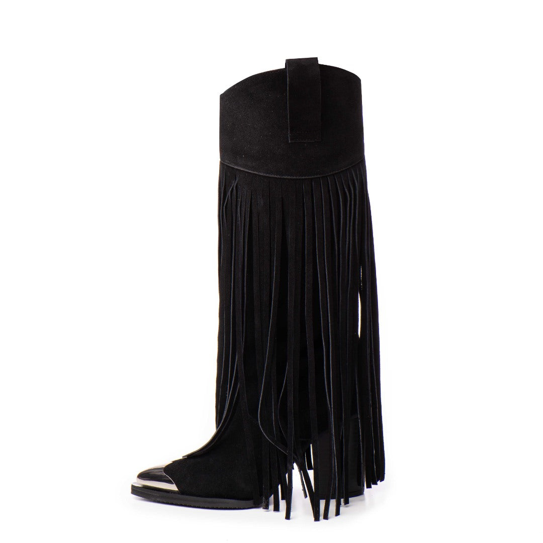 24h Ciocate piele intoarsa cu franjuri Joo Black