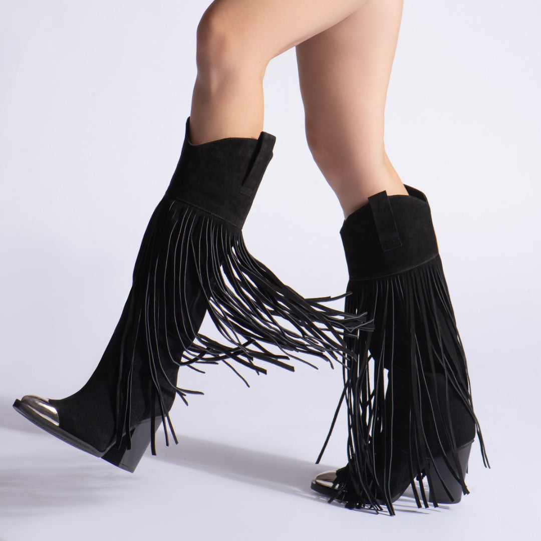 24h Ciocate piele intoarsa cu franjuri Joo Black