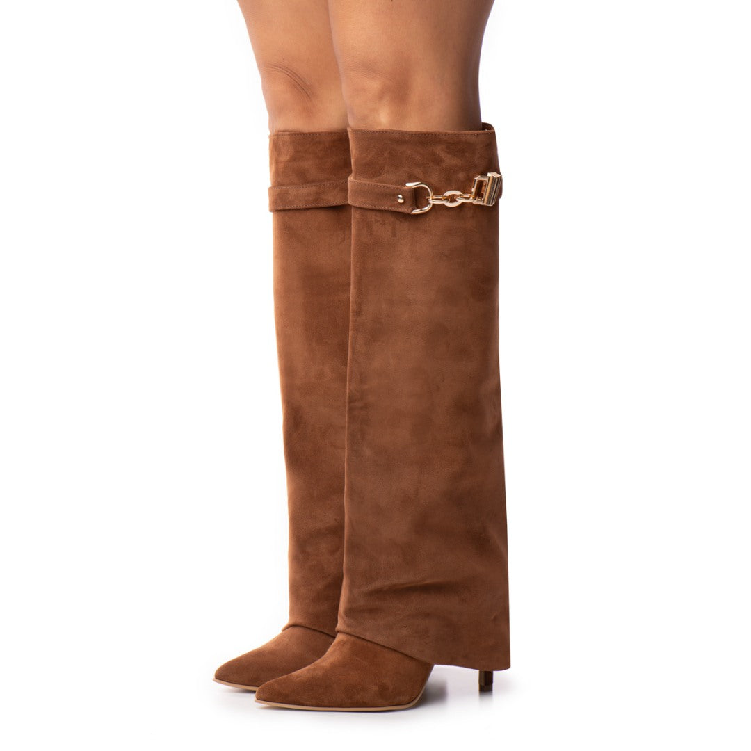 24h Cizme din Piele Naturala Intoarsa Karma Brown
