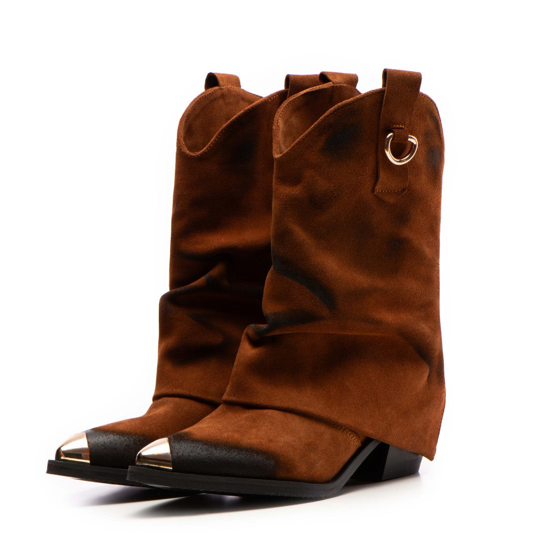Ciocate din piele intoarsa cu fermoar metalic Brown Quinn