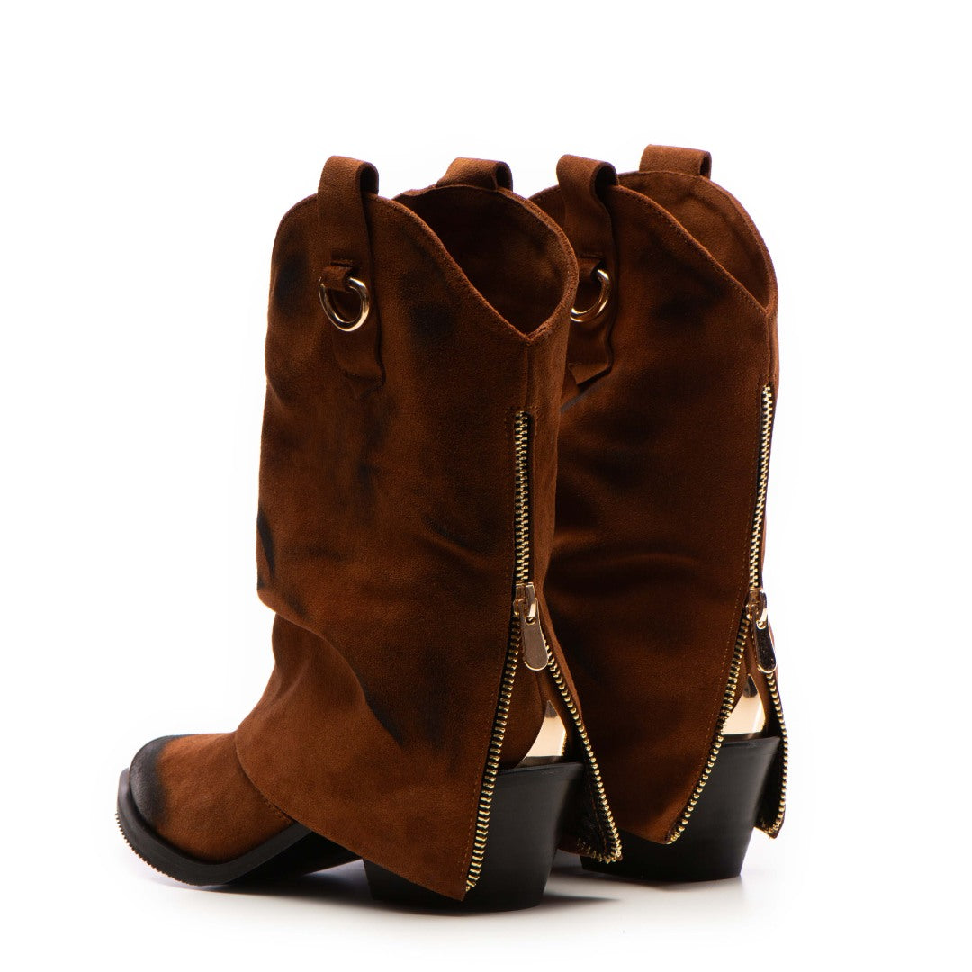 Ciocate din piele intoarsa cu fermoar metalic Brown Quinn