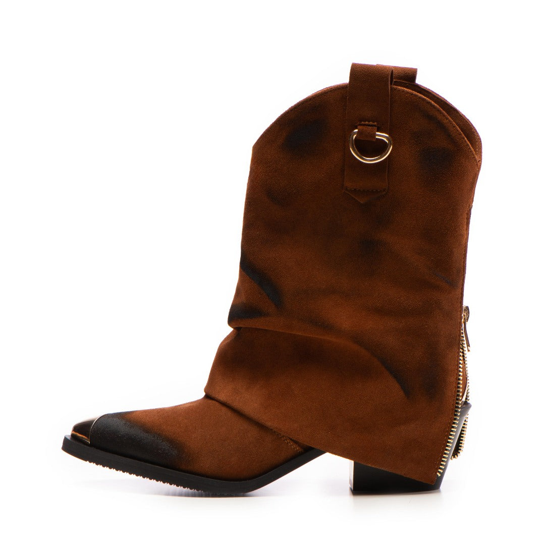 Ciocate din piele intoarsa cu fermoar metalic Brown Quinn