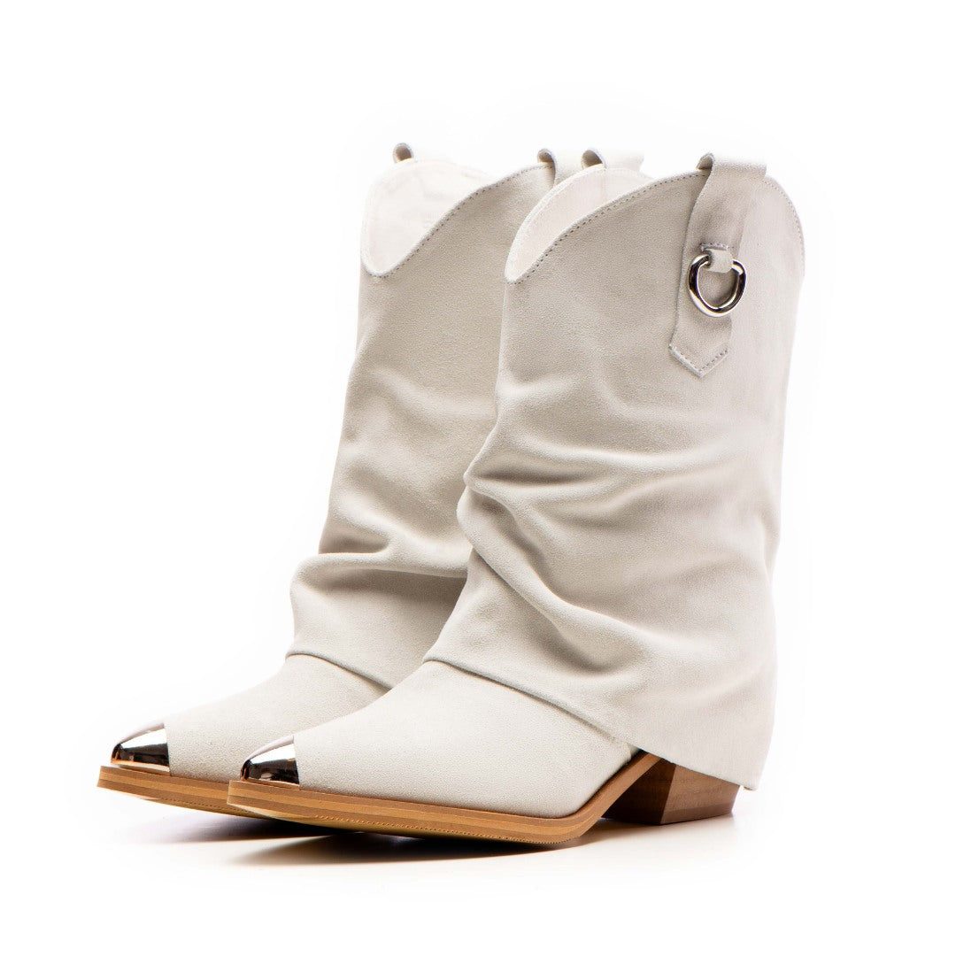 Ciocate din piele intoarsa cu fermoar metalic White Quinn