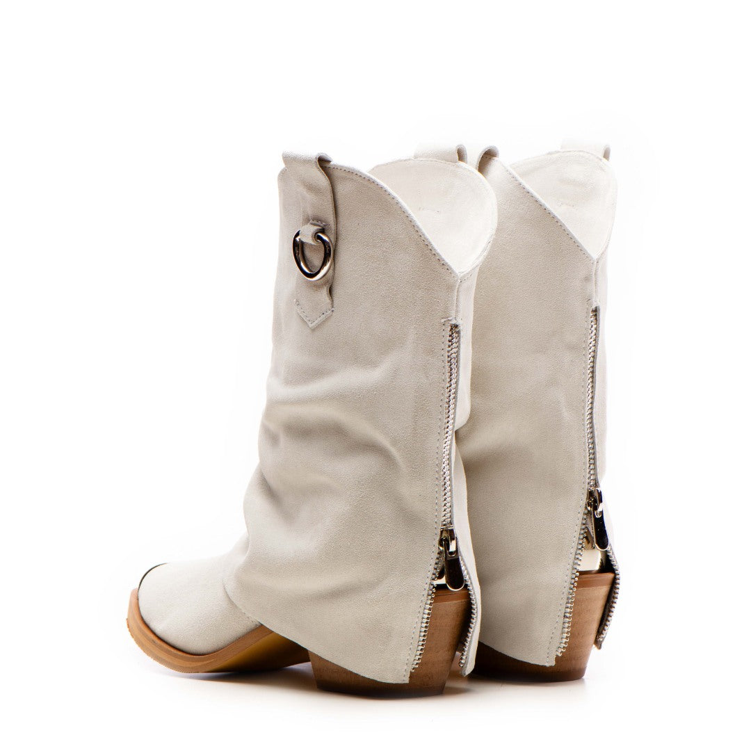 Ciocate din piele intoarsa cu fermoar metalic White Quinn