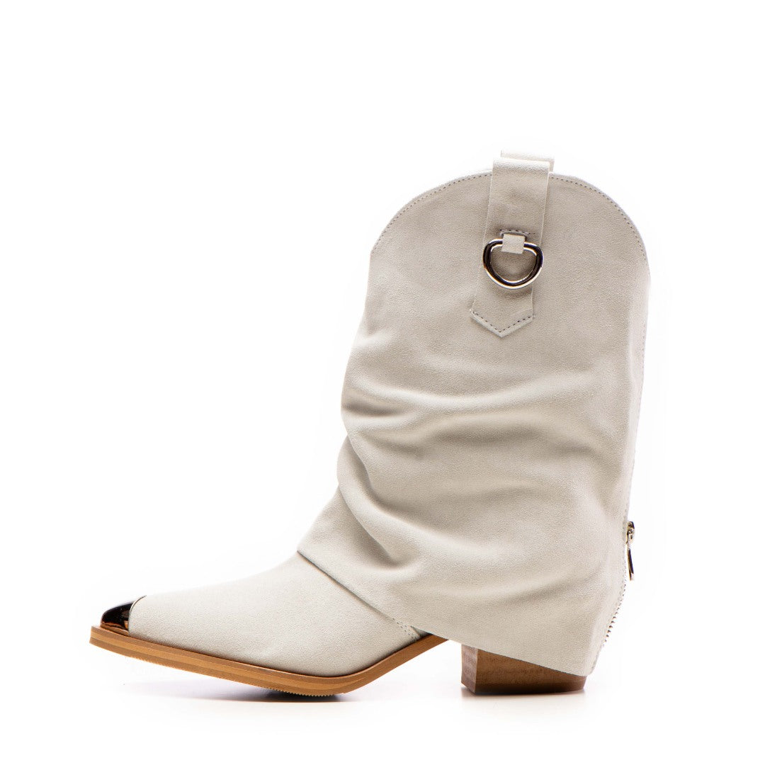 Ciocate din piele intoarsa cu fermoar metalic White Quinn