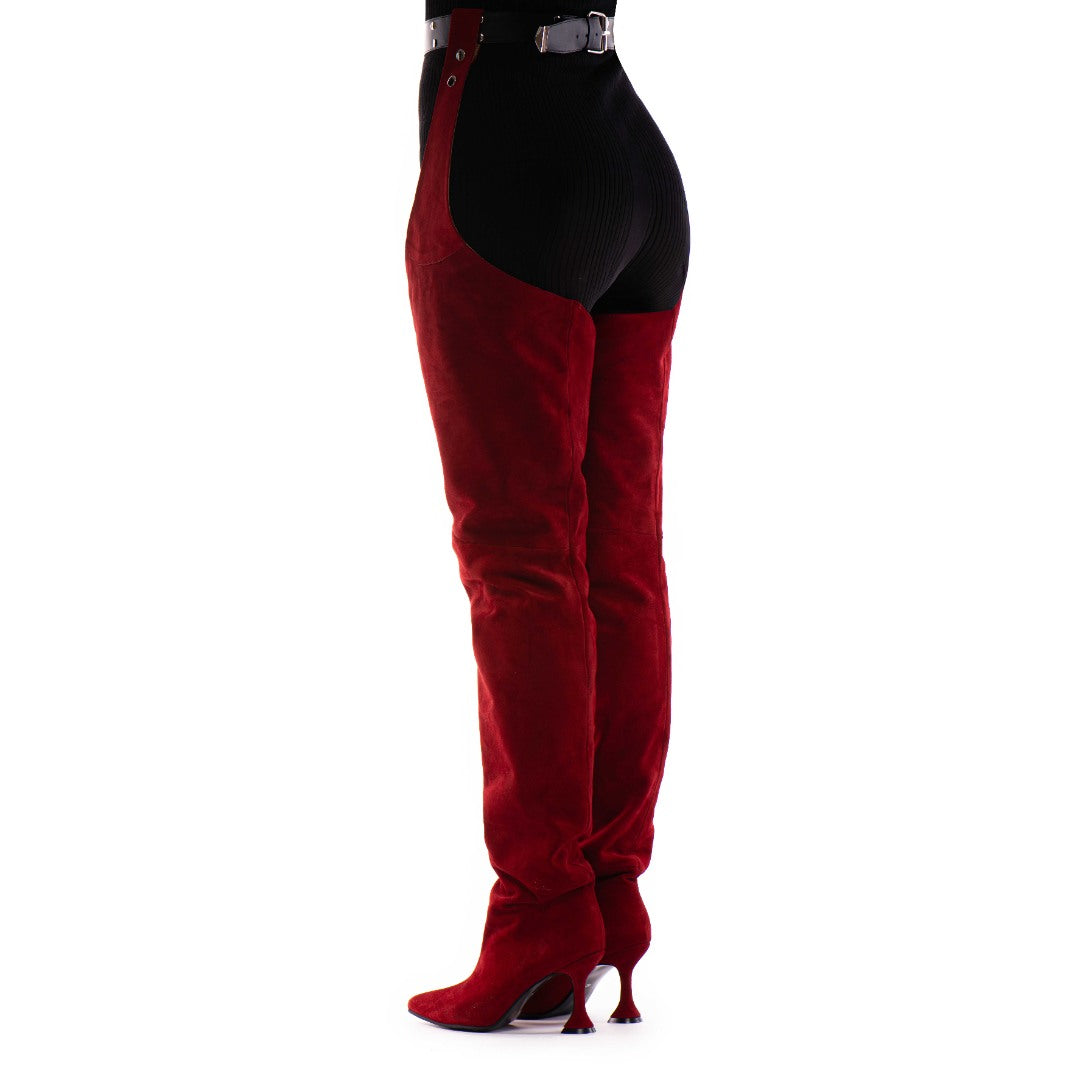 Cizme Lungi din Piele Naturala Coo Red