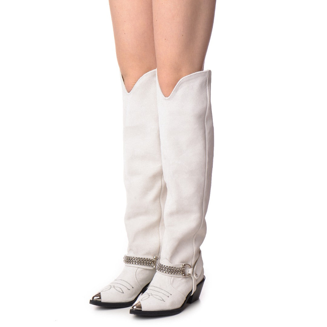 Ciocate / Botine Dama Din Piele Intoarsa Amber High White