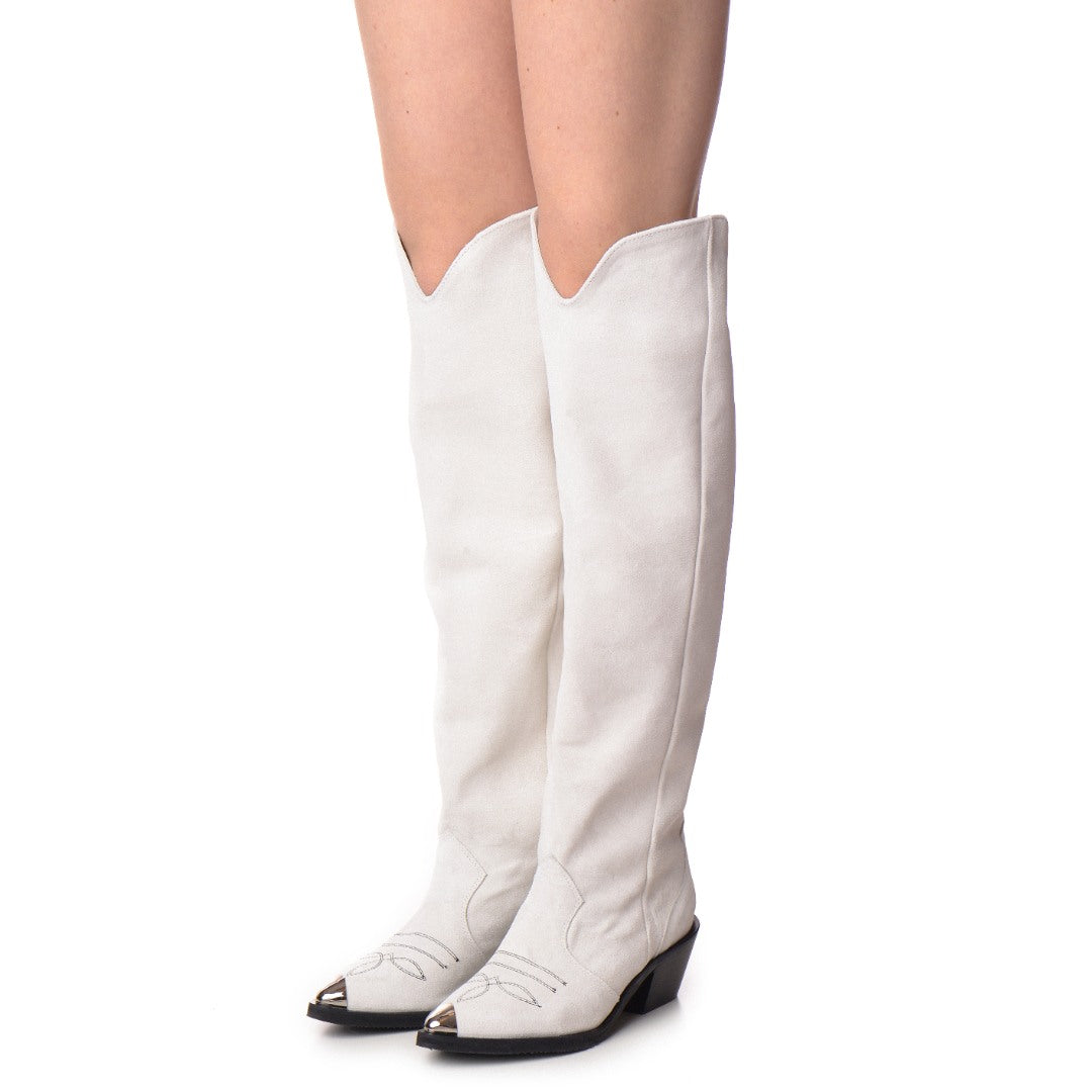 Ciocate / Botine Dama Din Piele Intoarsa Amber High White