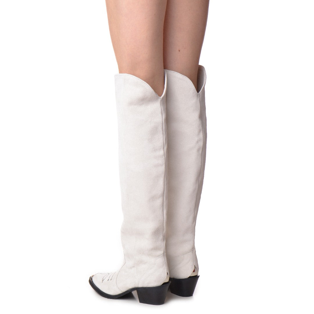 Ciocate / Botine Dama Din Piele Intoarsa Amber High White