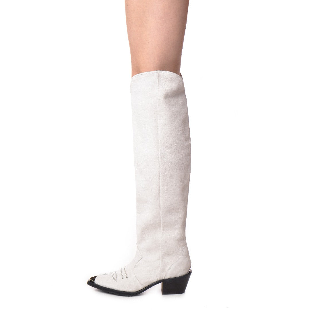 Ciocate / Botine Dama Din Piele Intoarsa Amber High White
