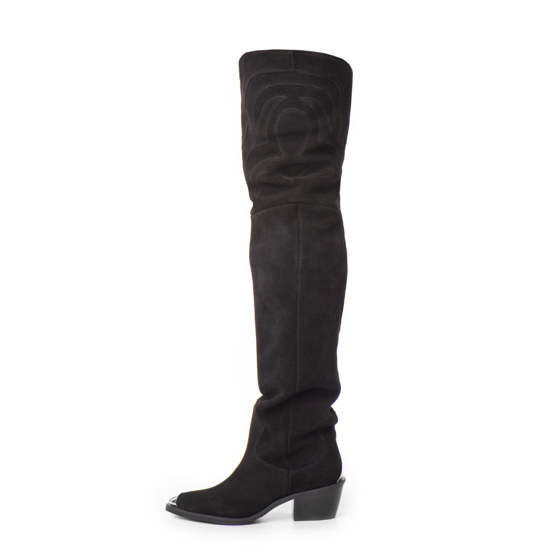 Ciocate Lungi din Piele Naturala Intoarsa Tayla Black