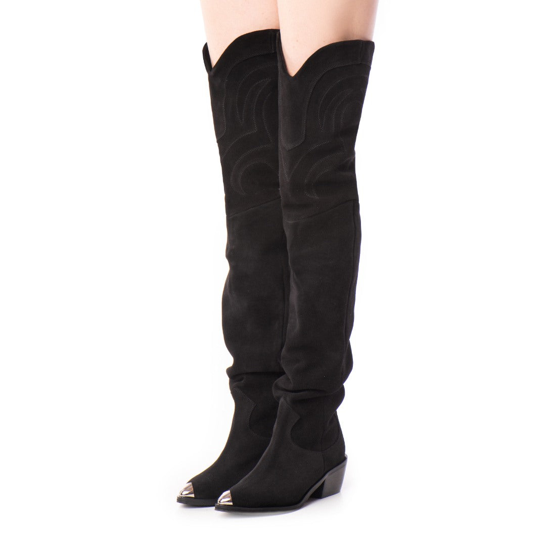 Ciocate Lungi din Piele Naturala Intoarsa Tayla Black
