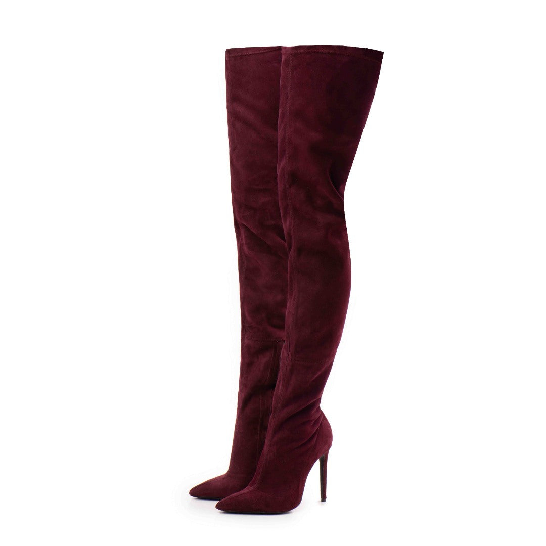 Cizme din Piele Naturala Elastica Bushra Burghundy
