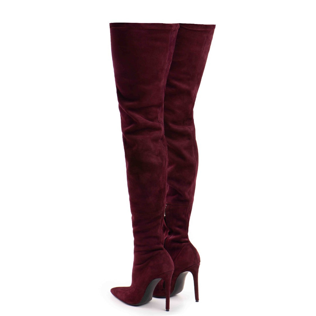 Cizme din Piele Naturala Elastica Bushra Burghundy