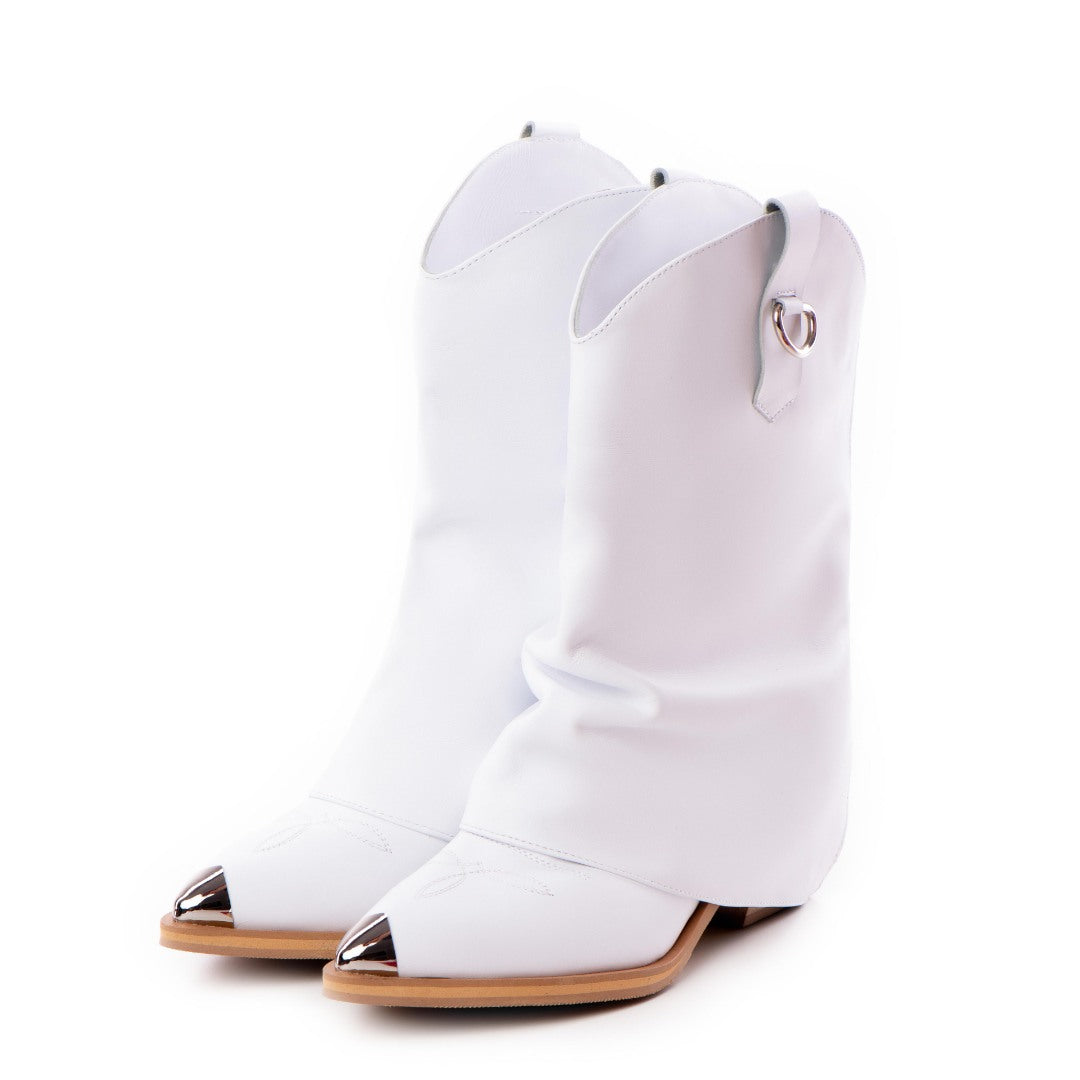 Ciocate din piele cu fermoar metalic White Quinn