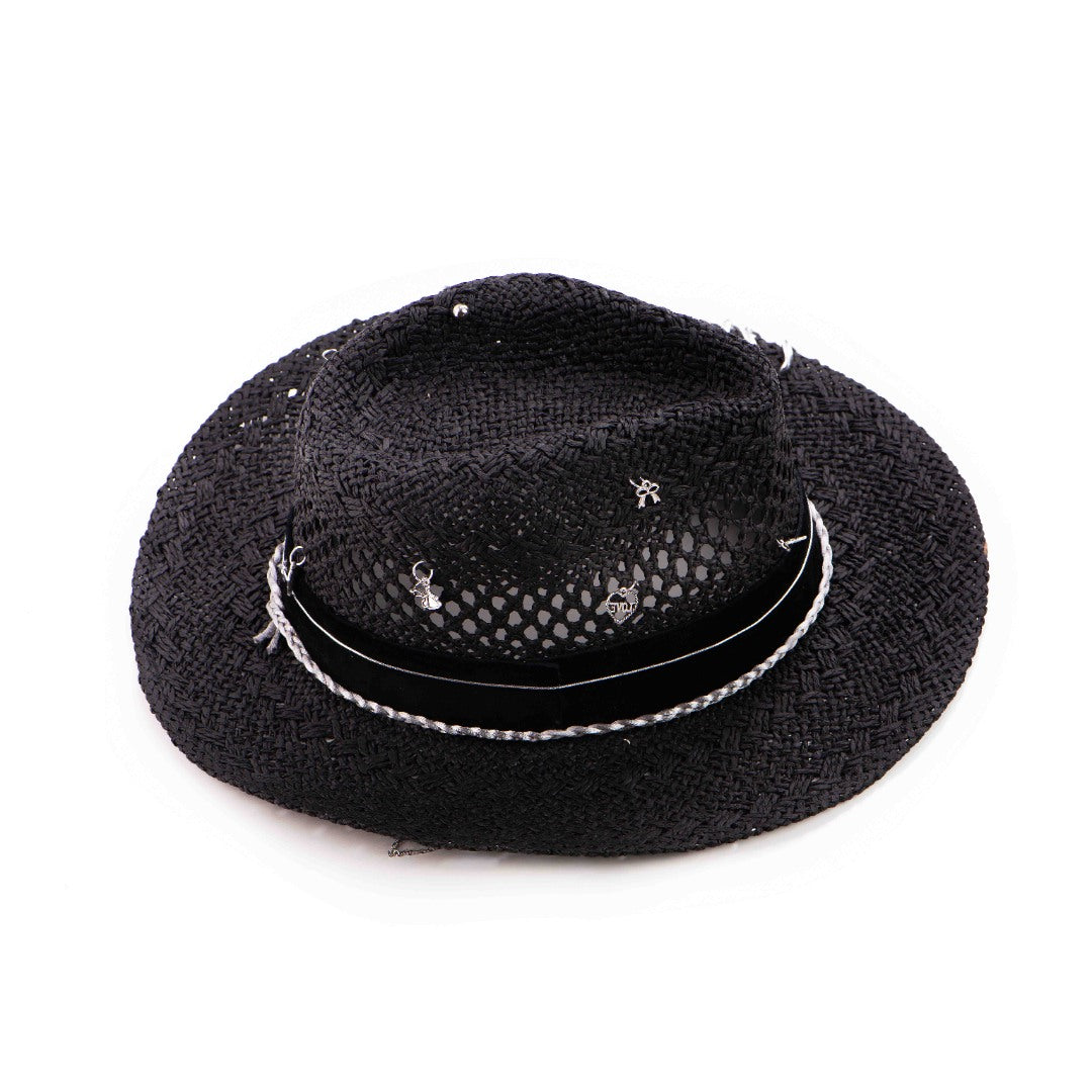 Palarie Neagra De Vara Cu Accesorii Argintii