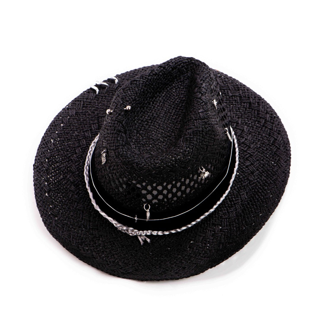 Palarie Neagra De Vara Cu Accesorii Argintii