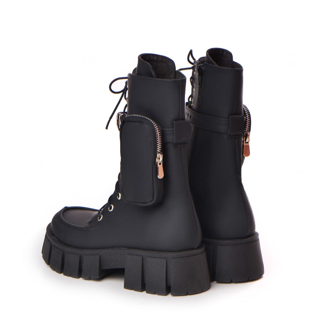 Bocanci Piele Naturala Dama Pocket Black Mini