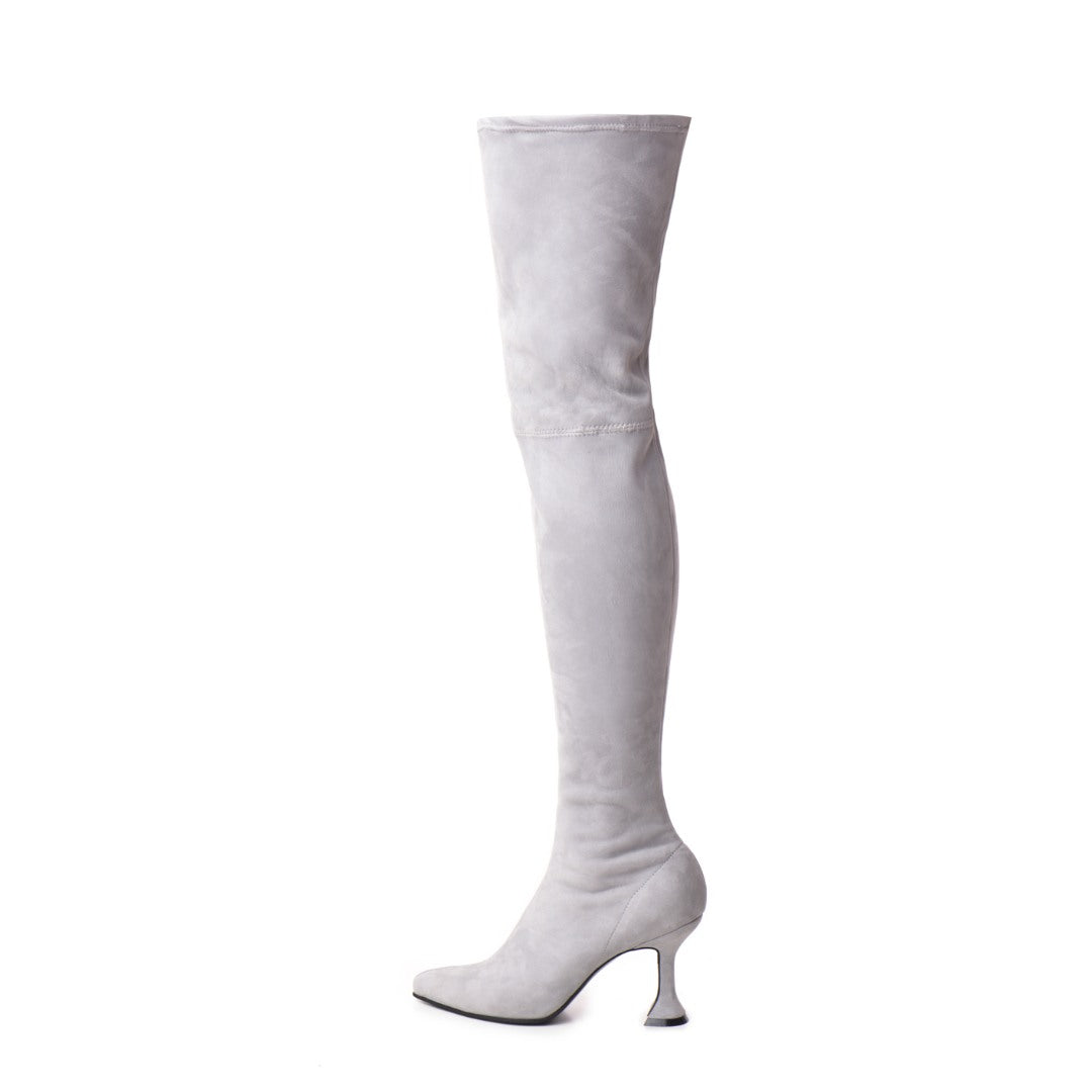 Cizme din Piele Naturala Elastica Bushra Grey