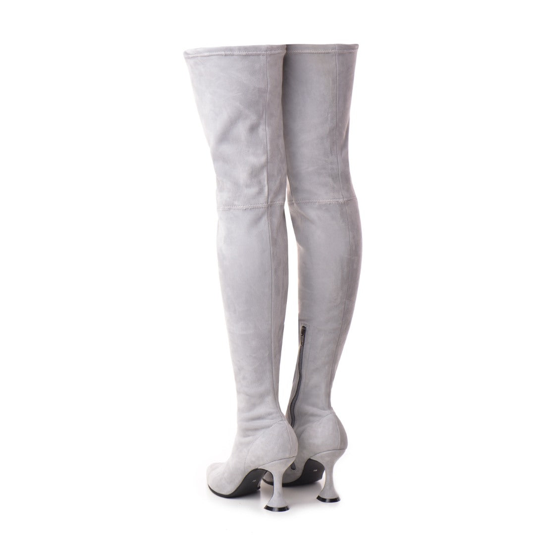 Cizme din Piele Naturala Elastica Bushra Grey