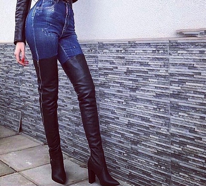 Cizme Lungi cu Fermoar Black Zipper