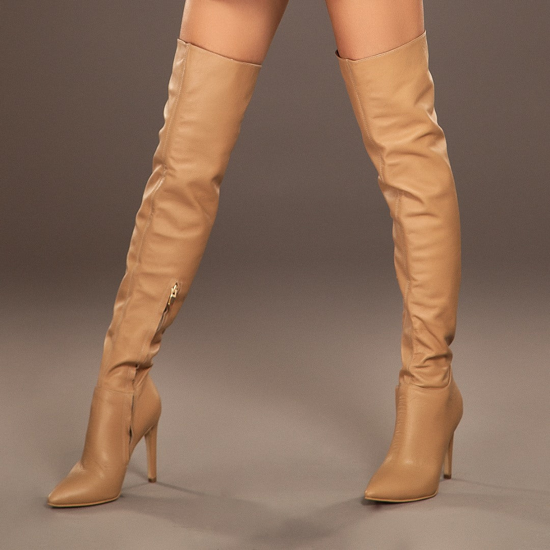 Cizme din Piele Box Demi Bej