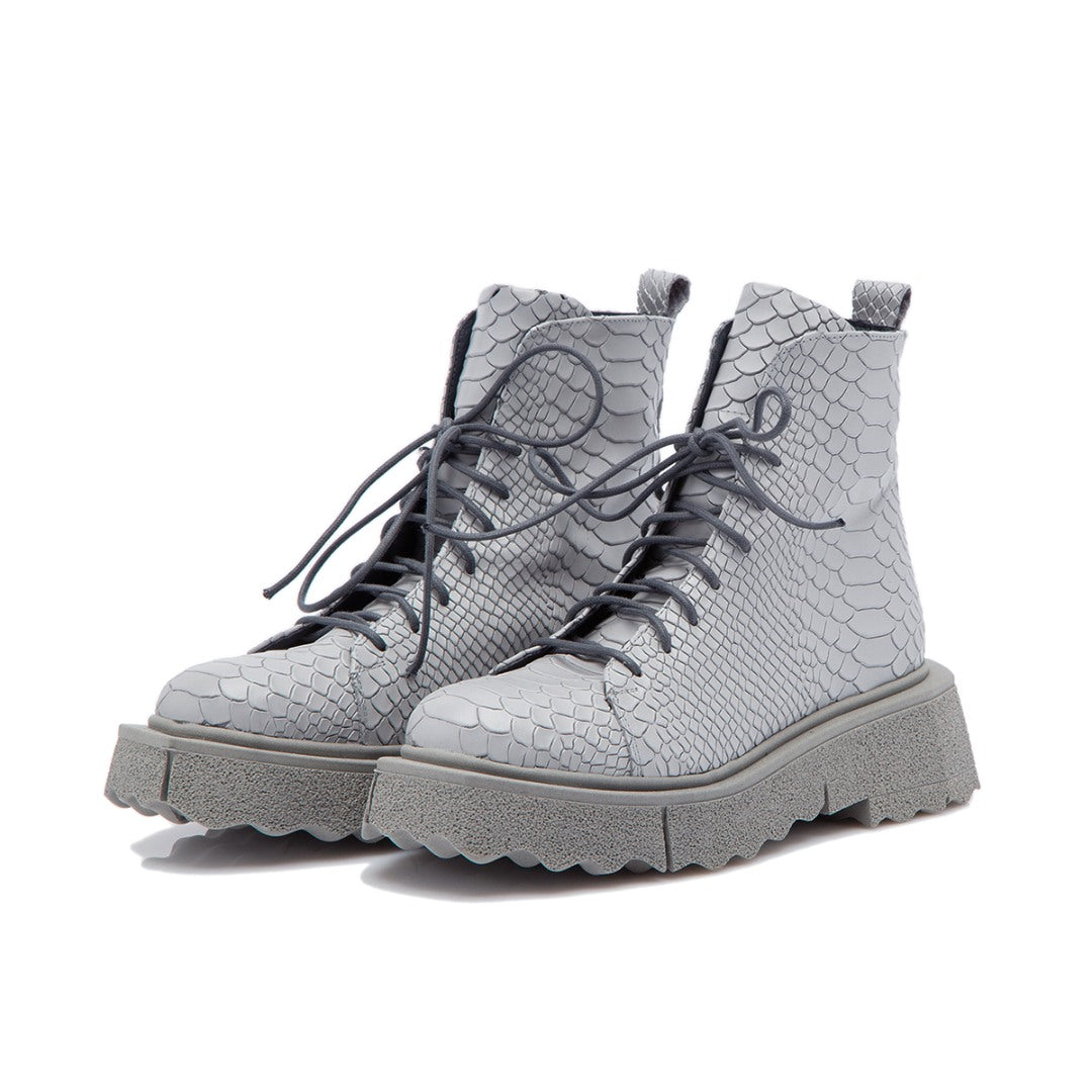 Bocanci Berrie Grey din piele naturala cu imprimeu
