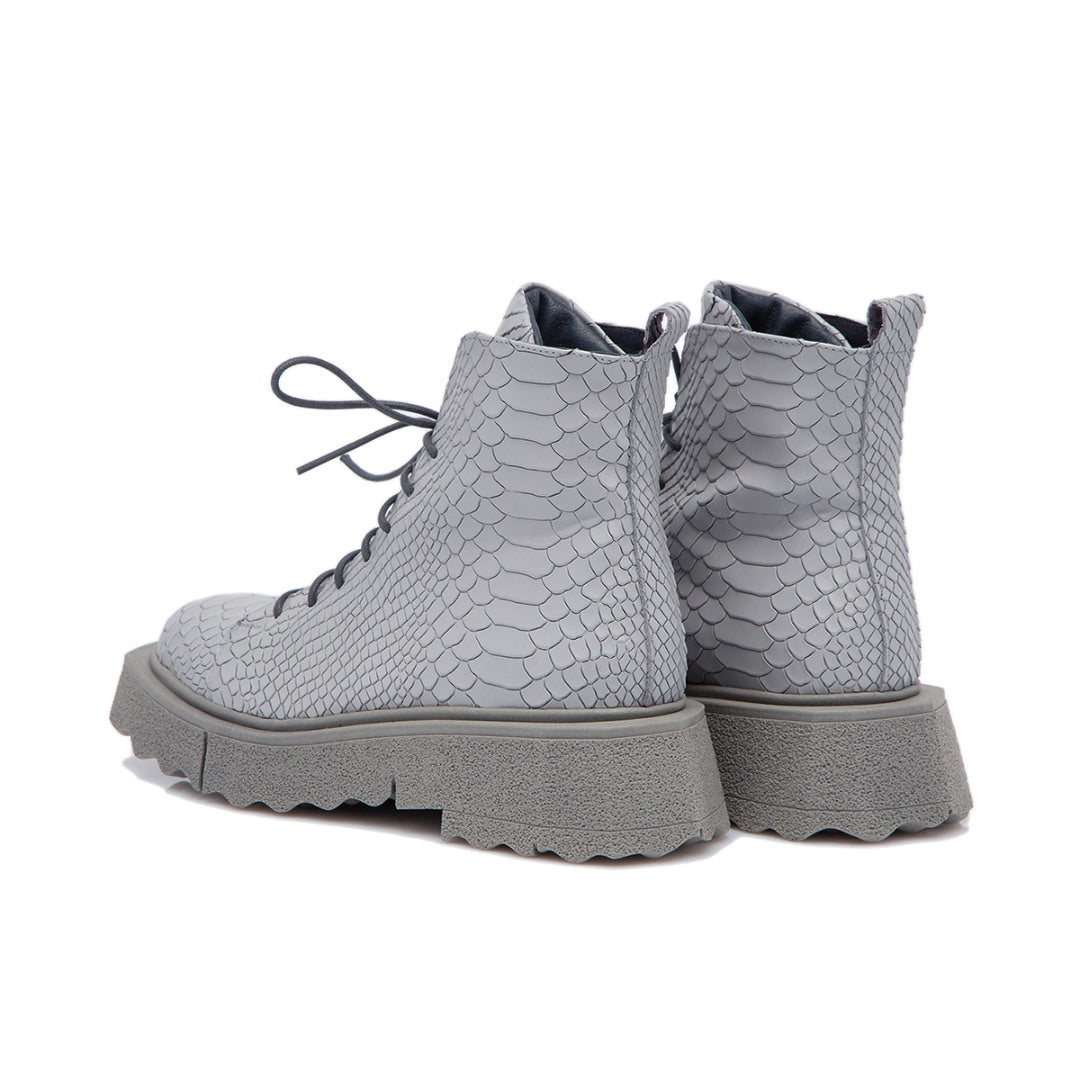 Bocanci Berrie Grey din piele naturala cu imprimeu