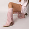 Ciocate dama piele intoarsa Joo Baby Pink franjuri