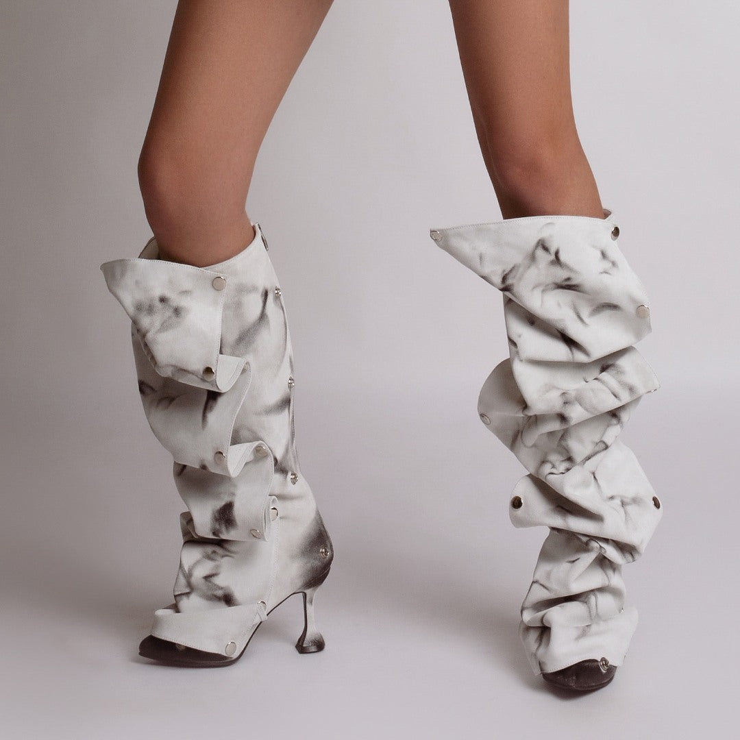 Cizme Annia White din Piele Intoarsa