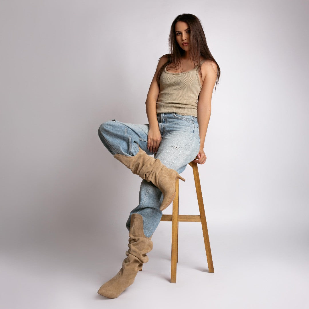 Botine dama Addinish Sand din piele naturala intoarsa