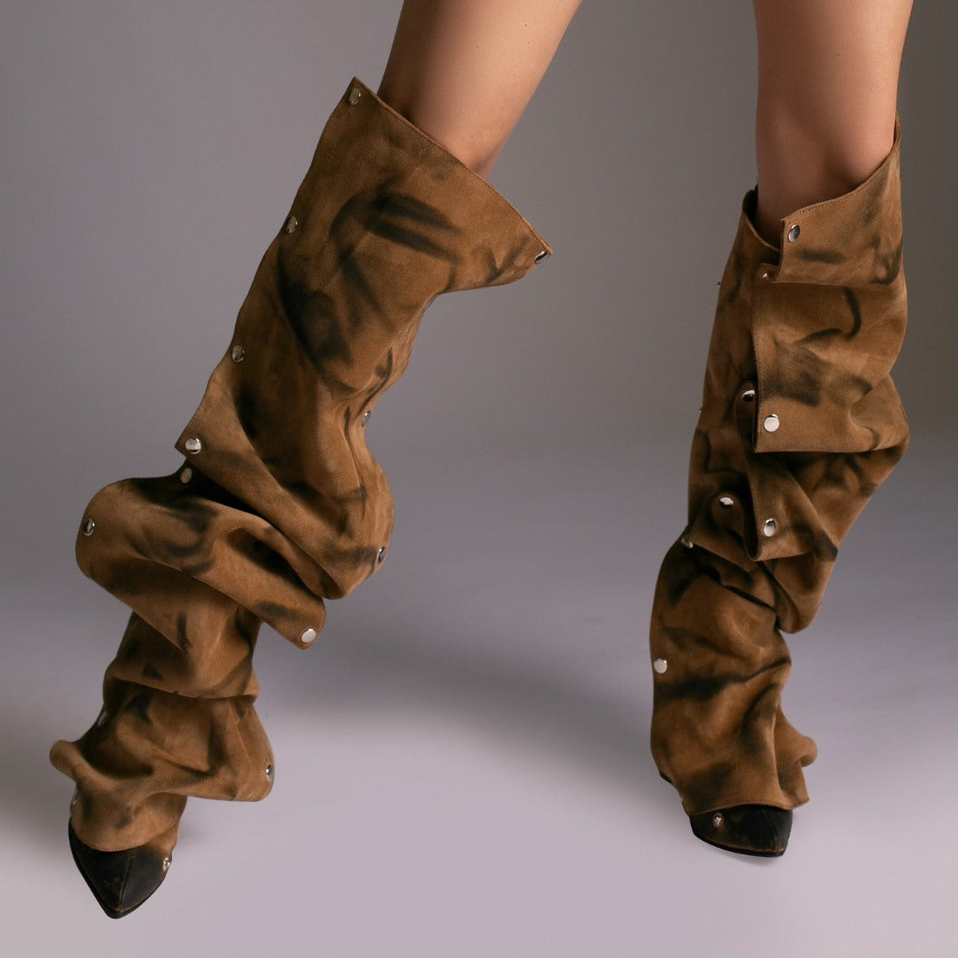 Cizme Annia Brown din Piele Intoarsa